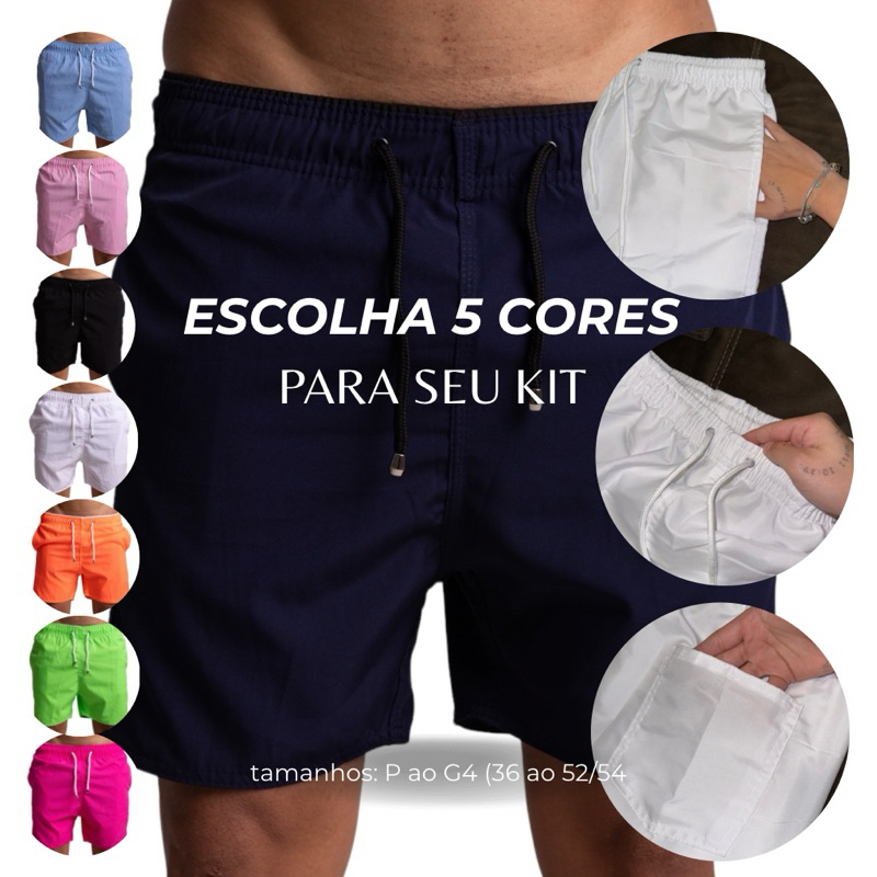 kit 5 bermuda masculina tactel - praia academia P ao plus size - short carnaval, short masculino, short academia