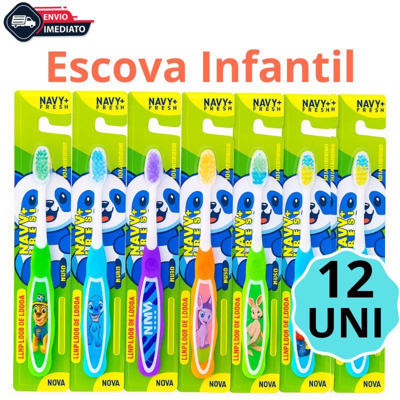 Kit Pacote Com 12 Escovas Dental Macia Infantil Com Capa Protetora e Limpador De Lingua
