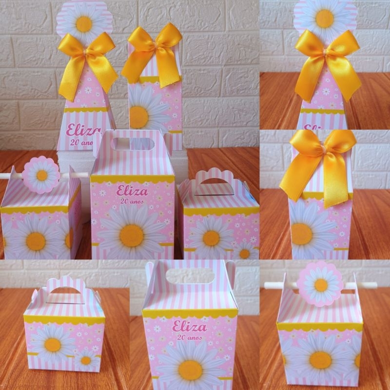 PEGUE E MONTE - Caixinhas Personalizadas Margarida Rosa para aniversário/ Kit Caixinhas Lembrancinhas Festa