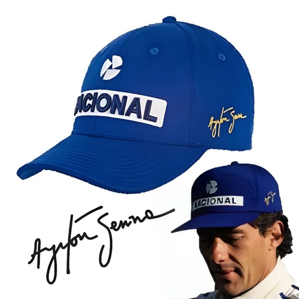 Bone Ayrton Senna Nacional Fórmula 1 Retro Assinatura Azul em Oferta na Shopee