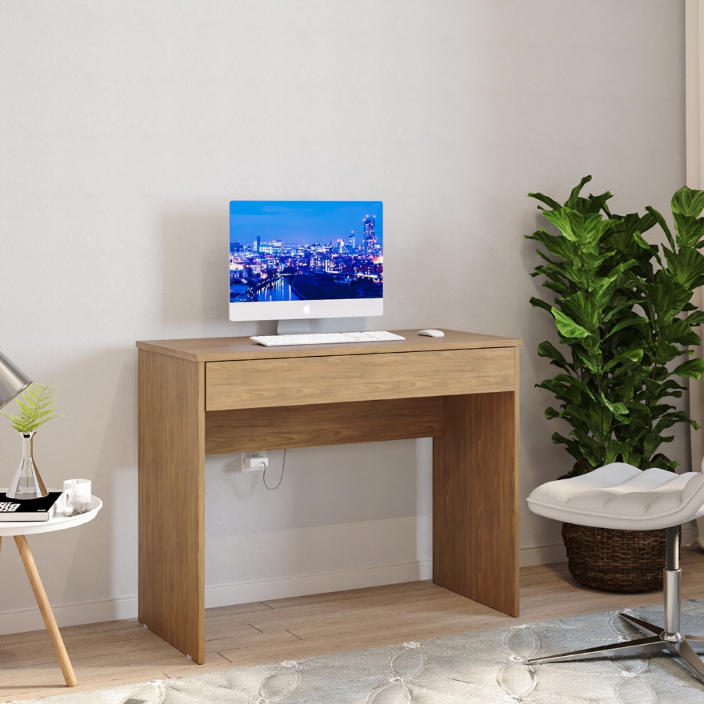 Mesa Home Office 90cm Gaveta e Prateleira | Escrivaninha para Estudo/Notebook | FULL em Oferta na Shopee