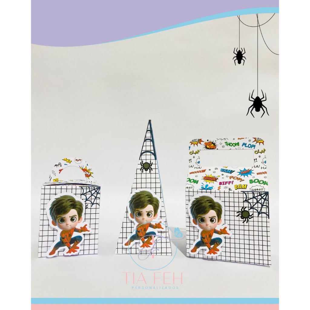Kit Festa Infantil Homem Aranha - Pegue e Monte - Lembrancinhas - Aniversário - Caixinhas Personalizadas - Papelaria Per