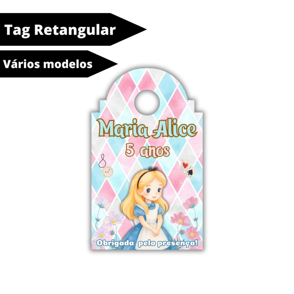 Tag de Agradecimento Alice no País das Maravilhas Personalizada - Lembrancinha de Festa/Aniversário