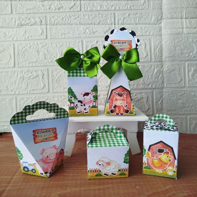 Kit Festa Caixinhas Personalizadas Lembrancinhas Fazendinha Verde Menino- Pegue e Monte