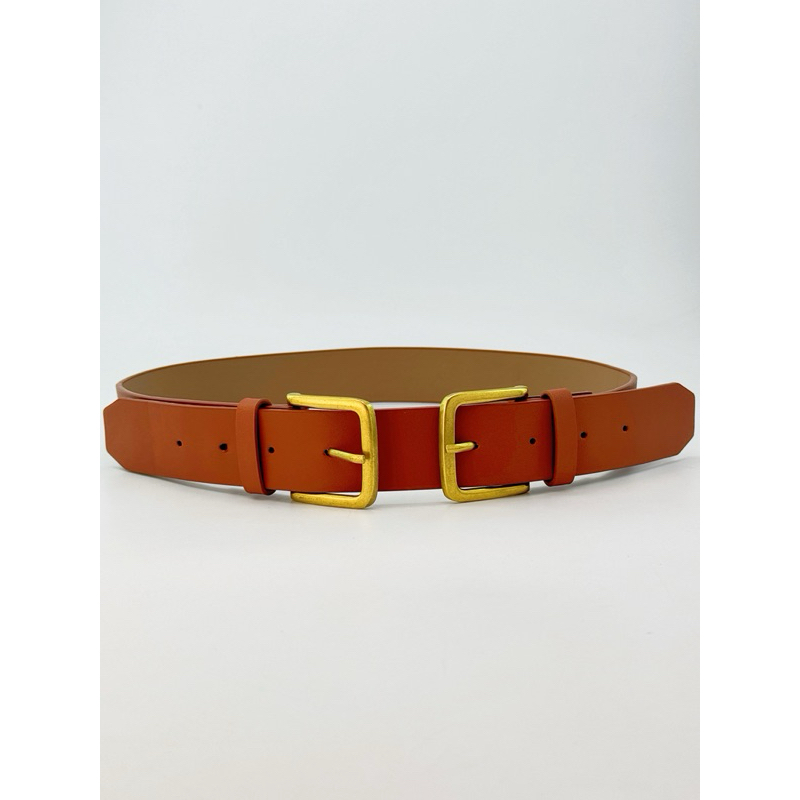 Cinto de duas fivelas vintage casual elegante de pu，cintura：88-106cm moda para feminino