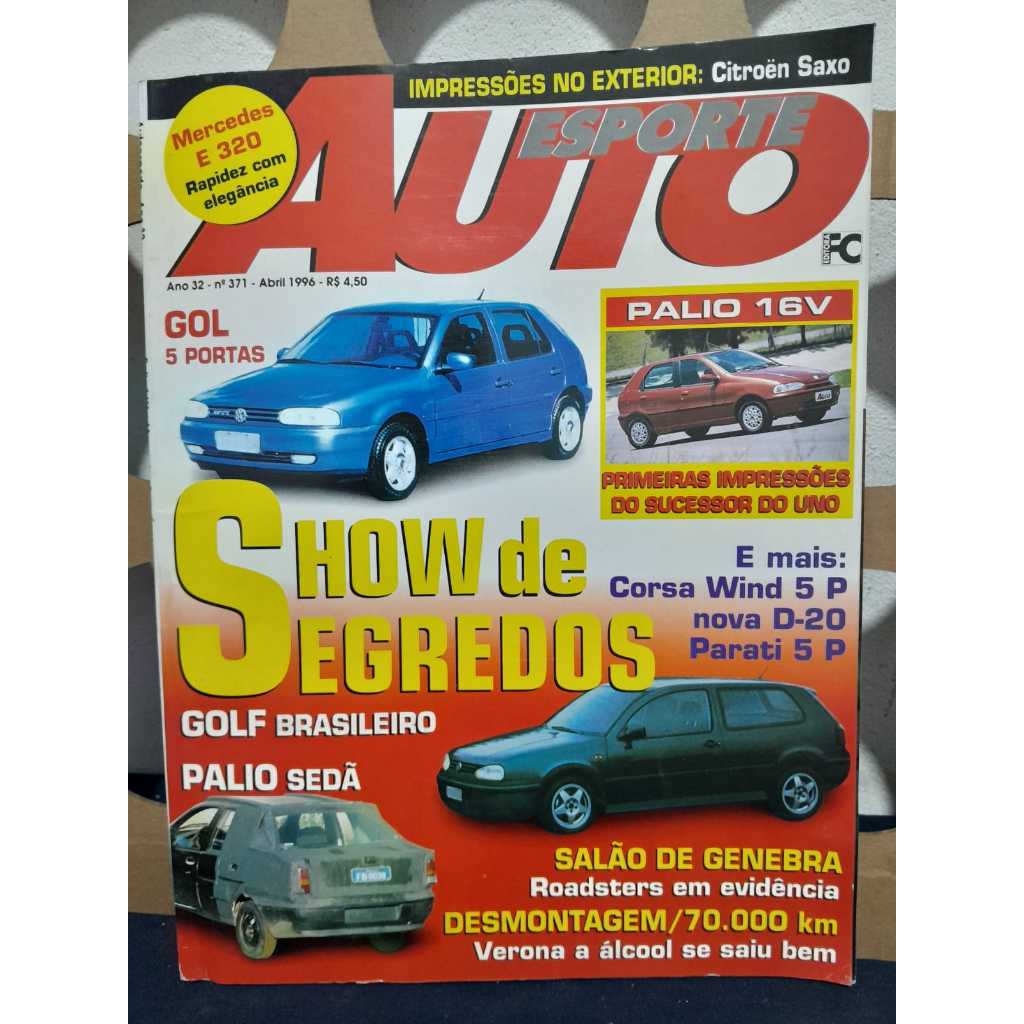 REVISTA AUTO ESPORTE N ª 371 - ABRIL 1996 /  GOLF / PALIO / CORSA / 98  PGS  / CX AUT17 / SH1