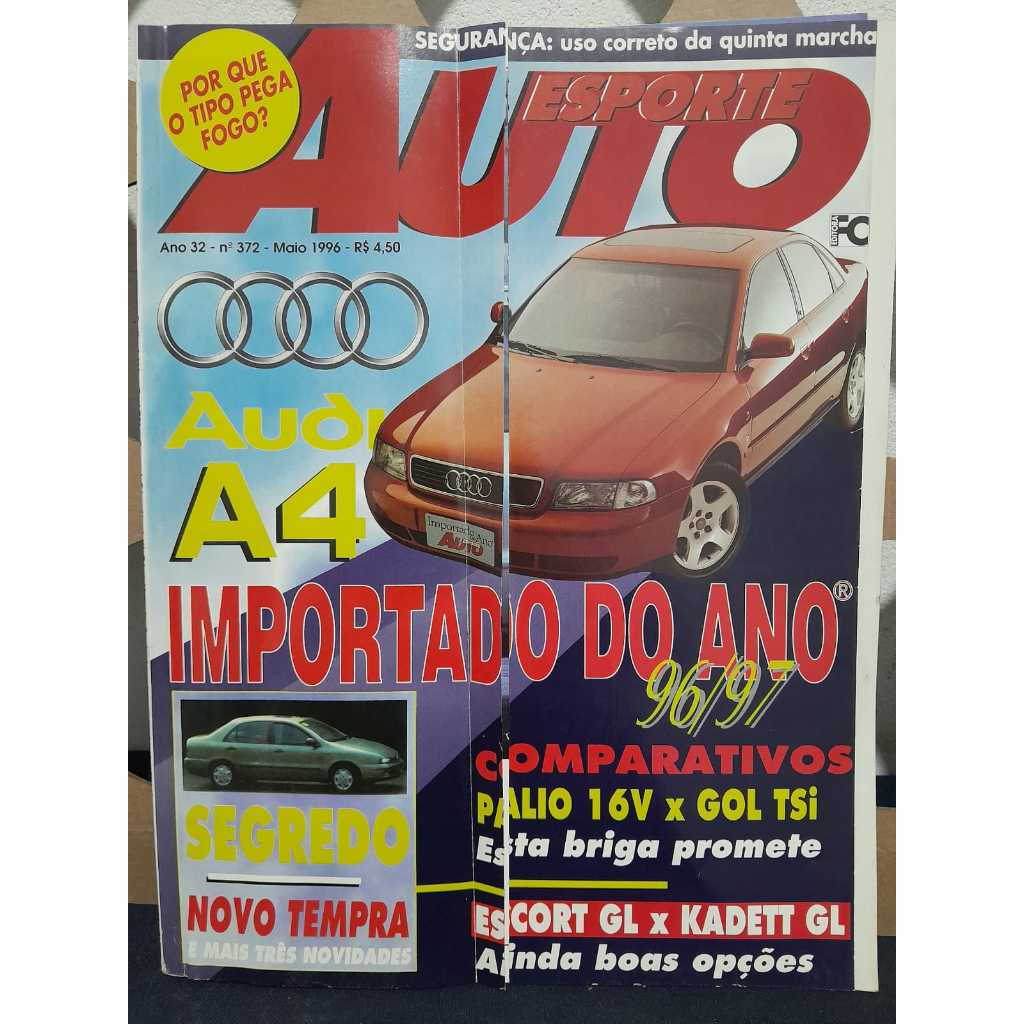 REVISTA AUTO ESPORTE N ª 372- MAIO  1996 / AUDI / TEMPRA / PALIO 16 V / GOL TSI  / 98  PGS  / CX AUT17 / SH1