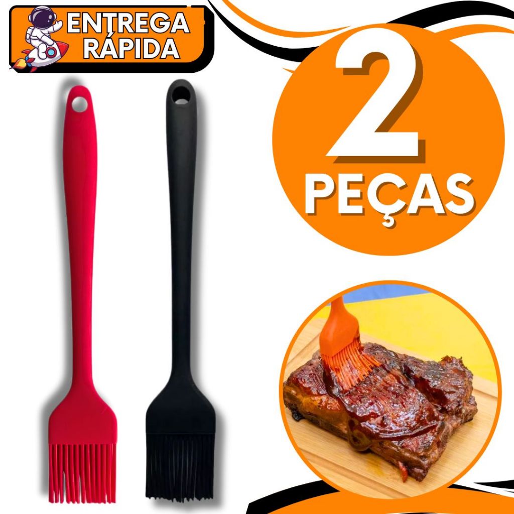 KIT JOGO 2 Pincel de Silicone Premium Utensílio de Confeitaria Cozinha Culinária 26cm Restaurante Bar Lanchonete