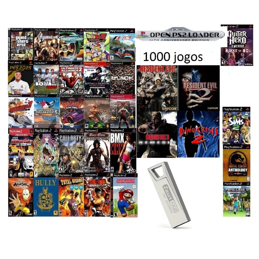 1000 Jogos Ps2 pronto para OPL Pen Drive 64gb
