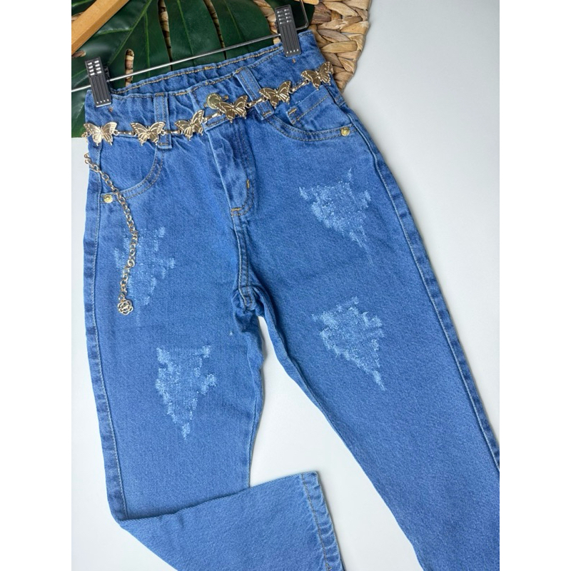 Calça jean infantil com cinto  menina tradicional moda casual conforto e estilo. em Oferta na Shopee