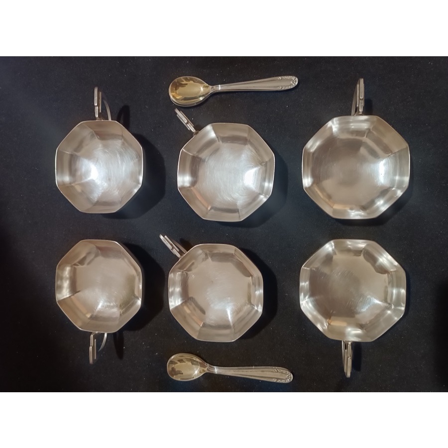 6 Taças Tigelas Sobremesa Eberle Prata 90 Oitavado + 6 colheres - Lindas
