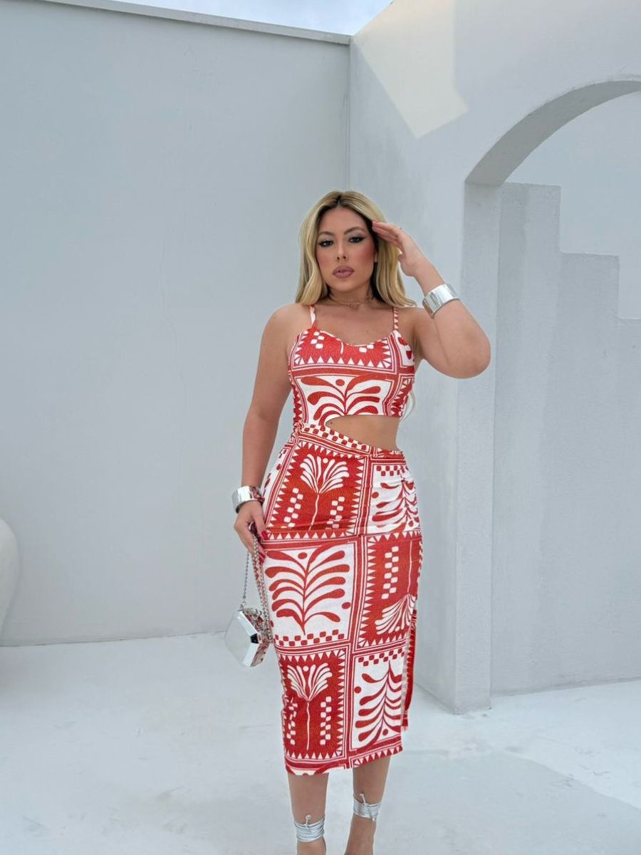 Vestido Midi com Bojo e fendas laterais  detalhes nas costas  abertura na barriga, Estampado moda feminina em Oferta na Shopee