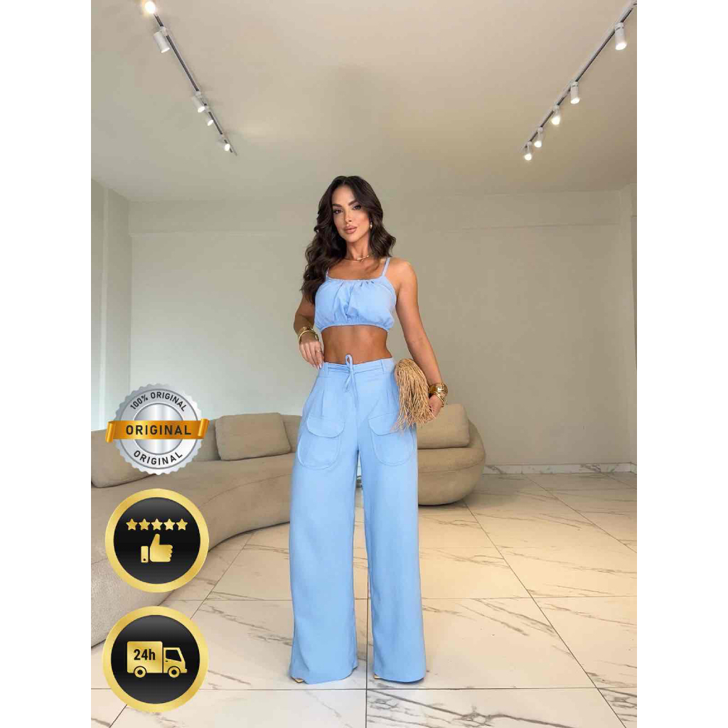 Conjunto Feminino Alfaiataria Premium Elegância+Pantalona+Cropped+Tecido Premium+Modelagem Perfeita