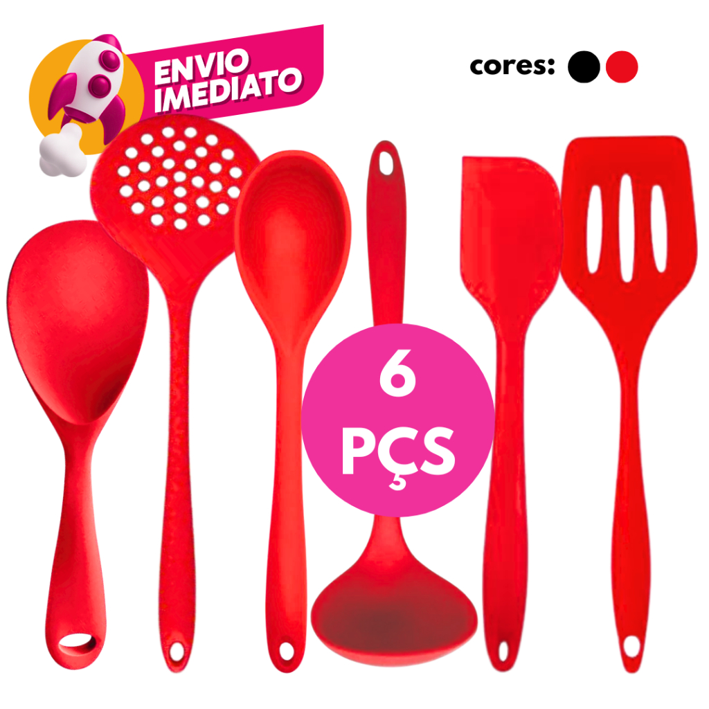Kit Utensilios Silicone Maciço Resistente Fouet Mixer Aço Inox Cozinha Restaurante Bar