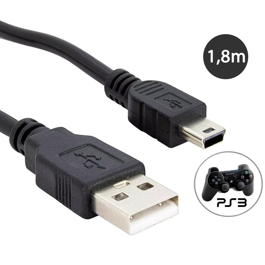 Cabo USB V3 Carga e Transferência 1,8m Reforçado Para Controle PS3 Caixa de Som GPS Câmera Mini USB
