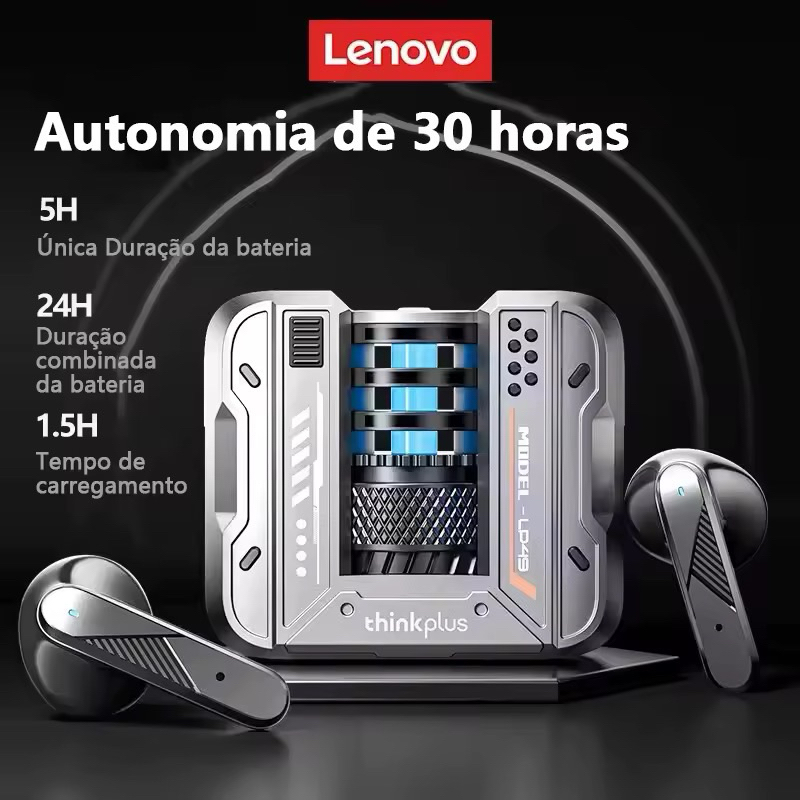 Fone Bluetooth Lenovo Original LP49 XT53 Som de Alta Definição | Graves Poderosos | Bateria de Longa Duração