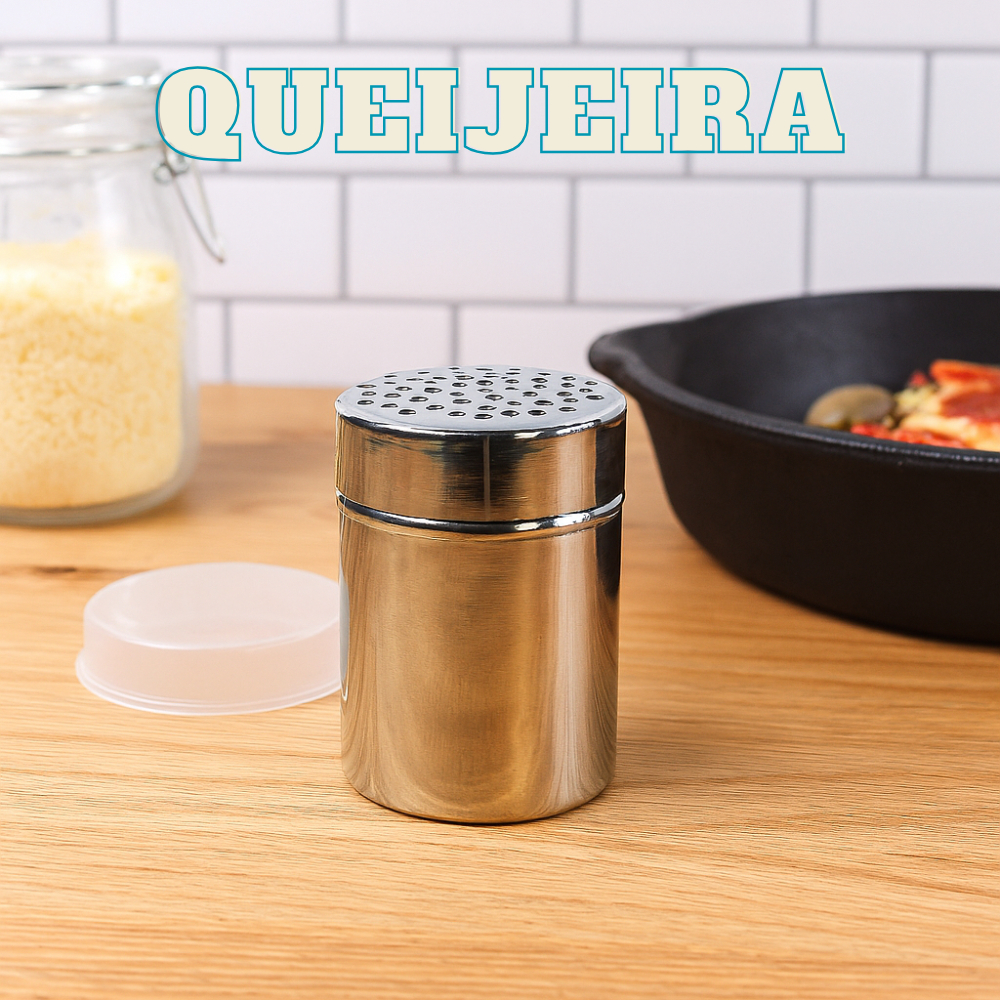 Queijeira Inox Com Tampa de Silicone Wincy Porta Queijo Ralado Orégano Temperos