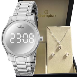 Kit Relógio Champion Feminino CH40115Q Original + Colar e Brinco Prateado Presente Digital em Oferta na Shopee