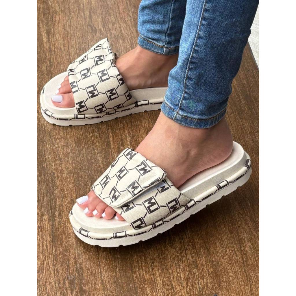 Sandália Papete Feminina Confortável com Velcro Ajustável Slide Leve Antiderrapante Casual Dia a Dia Moda 2026