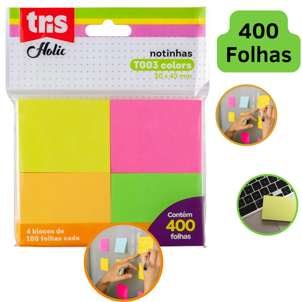 Kit Bloco de Notas Colorido 400 Folhas Adesivo Anotaçoes Fofo Barato Pequeno Escolar Mural Atacado