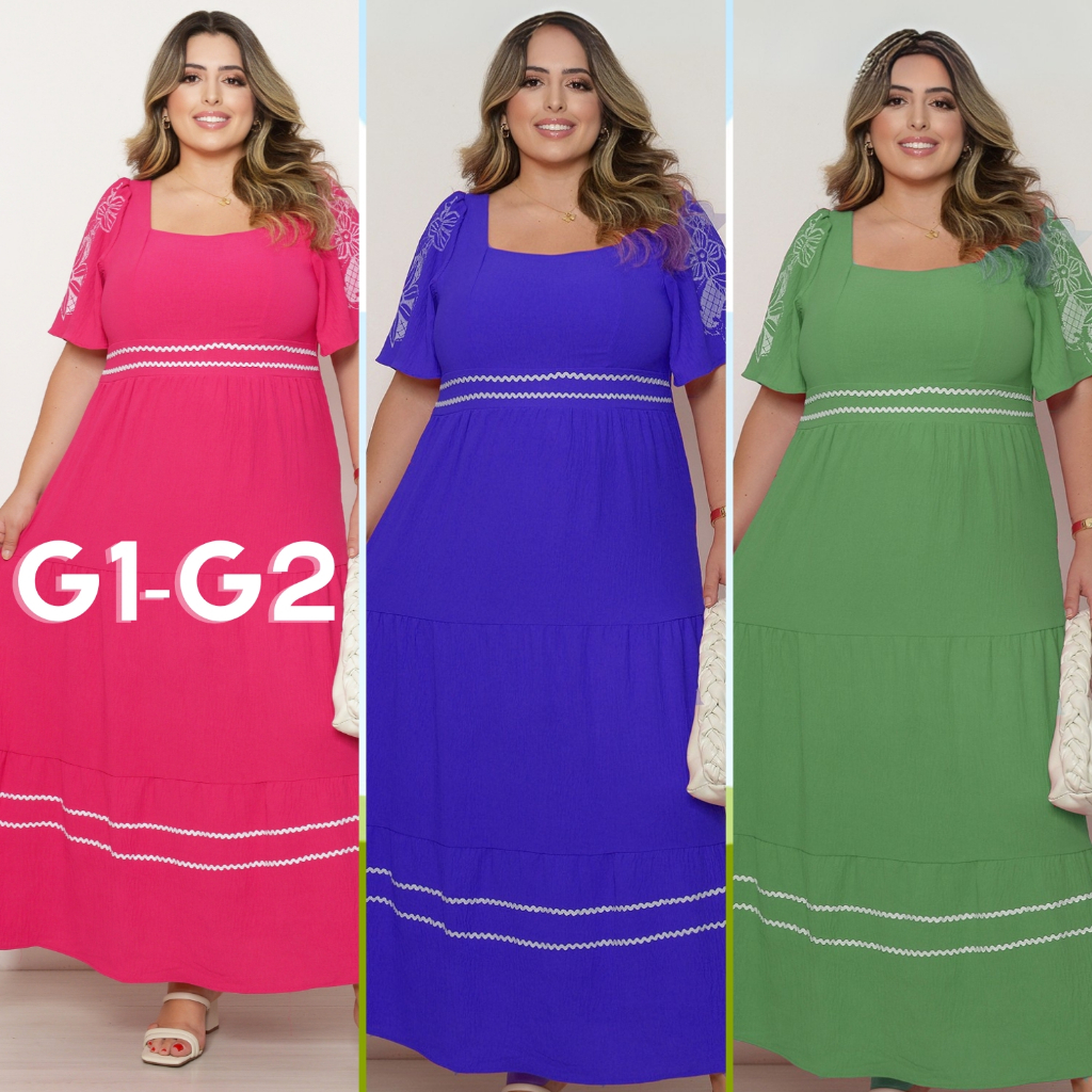 Vestido Plus Size Feminino Longo Manga Estampado G1 e G2 Forrado em Oferta na Shopee