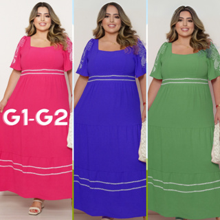 Vestido Plus Size Feminino Longo Manga Estampado G1 e G2 Forrado em Oferta na Shopee