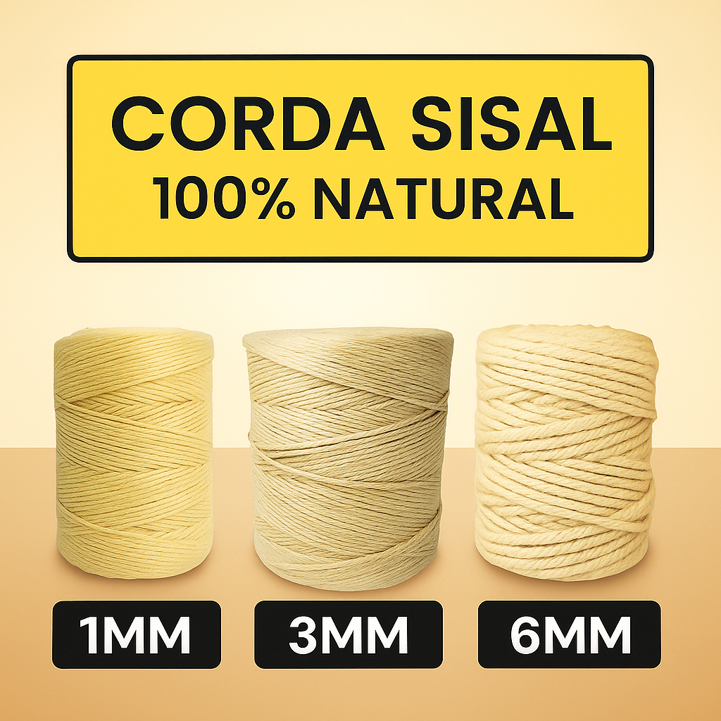 Fio Cordão Sisal 1mm - 3mm - 4mm - 6mm Rasado Barbante Corda para Decoração Artesanato Rústicos