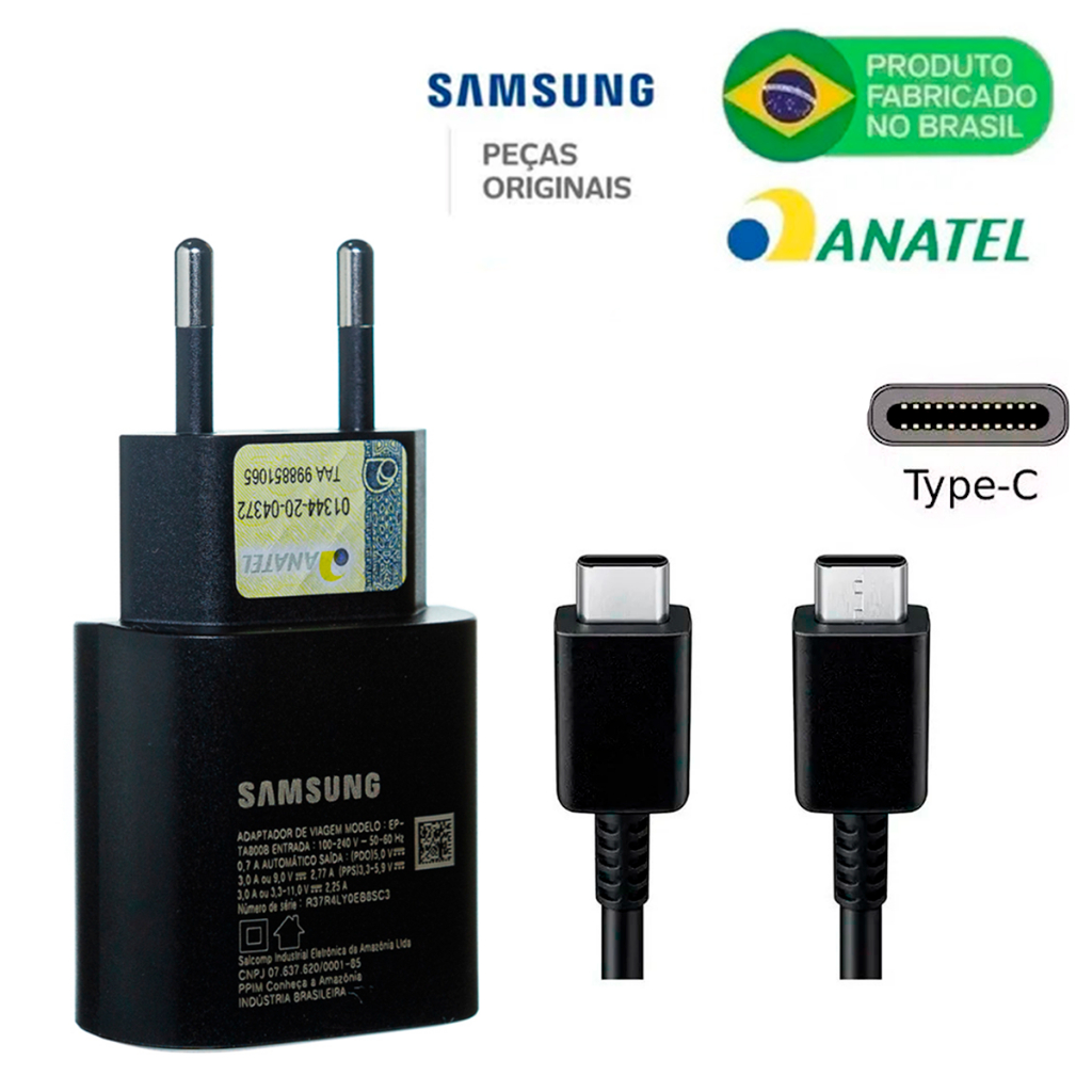 ( ORIGINAL ) Carregador Turbo Samsung 25w USB-C A14 A15 A16 A24 A25 A26 S23 S24 S25 S26 Ultra