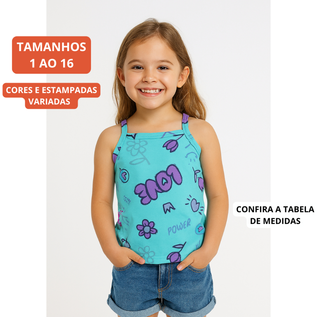 Blusa de alça estampada infantil/juvenil