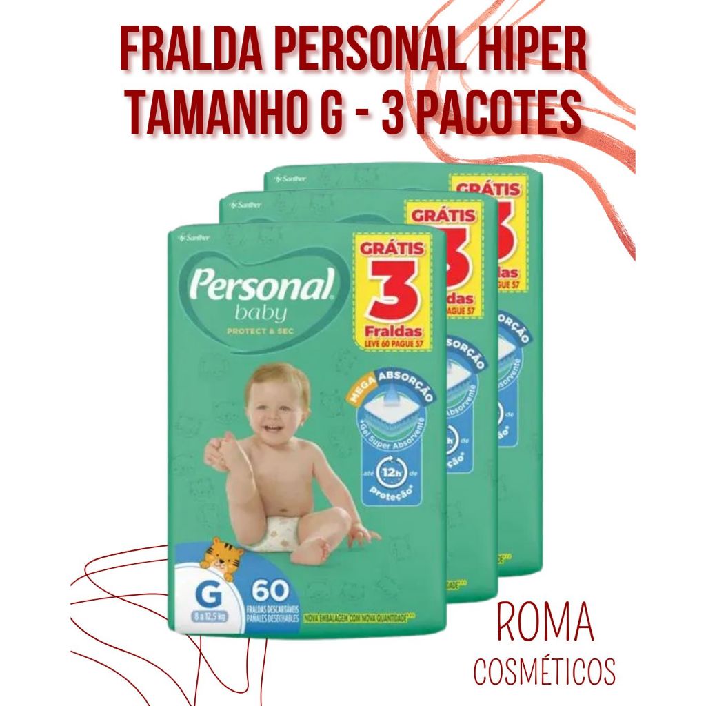 Kit 3 Pacotes Fralda Personal Hiper | Tamanhos M, G, XG, XXG – Super Economia