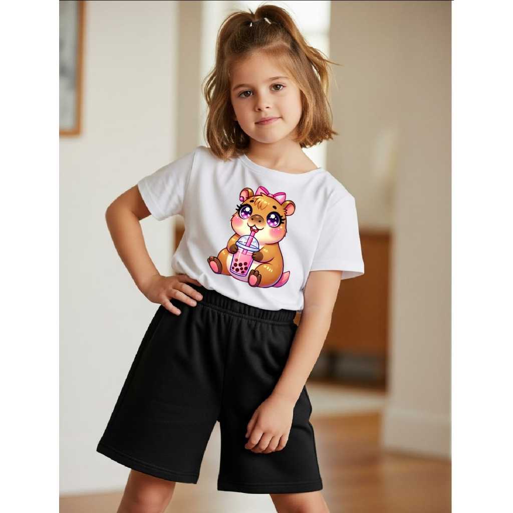 Conjunto Infantil Feminino Shorts e Baby Look Menina capivara verao menina