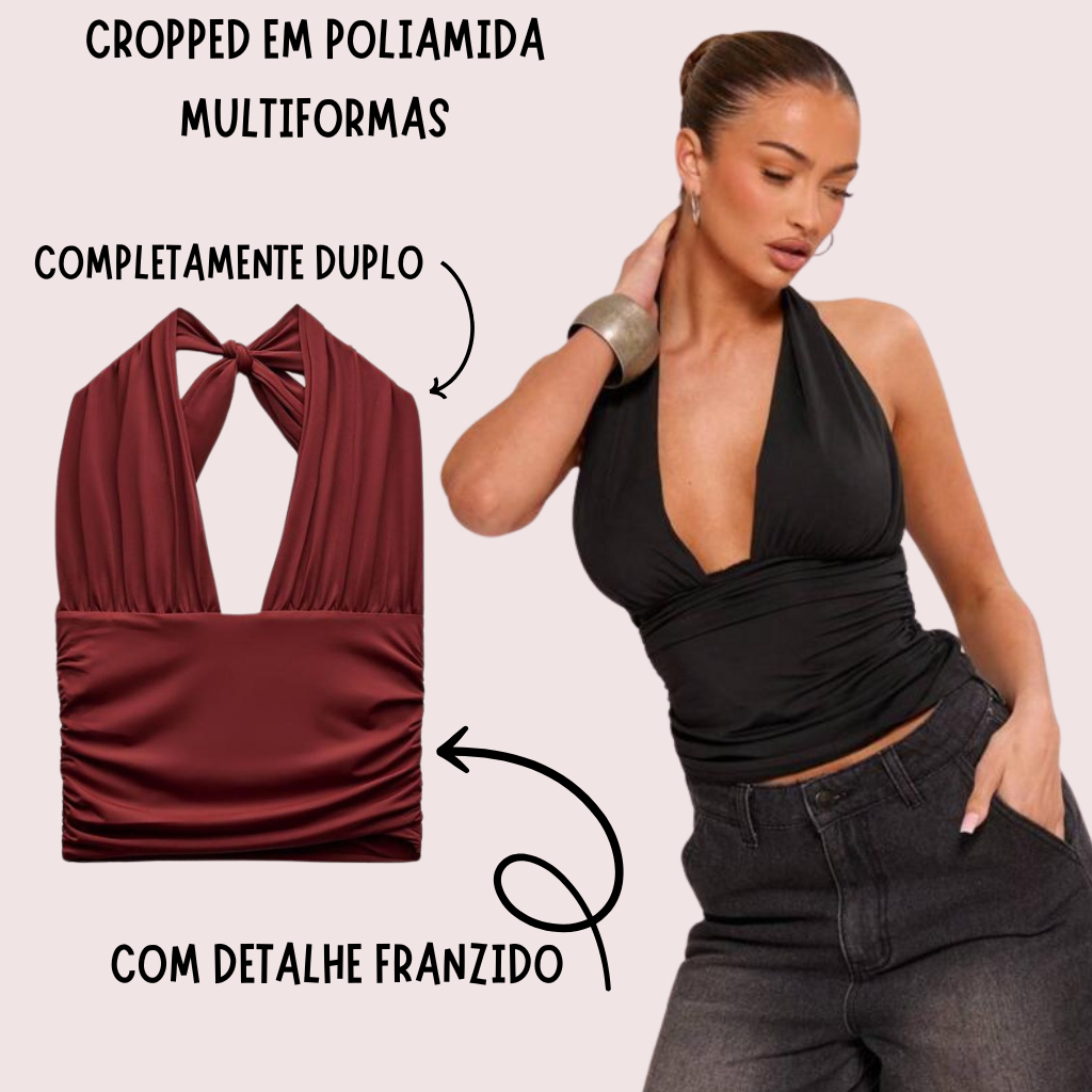 Blusa Cropped Com Amarraçao Multi forma Top Decote Festa Moda Gringa Decotado PoliamidaPremium  Elegante Sustentaçao em Oferta na Shopee