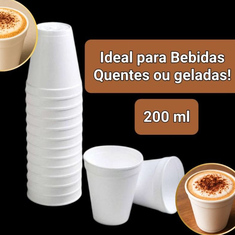 Copo Térmico de 200 ml de Isopor Para Café Chocolate Quente Bebida Fria Gelada Caldo 100 Unidades