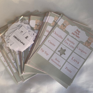 Bingo Personalizado para chá de bebê / chá revelação -Ursinho/ Minie/Safari - com 52/80/100/132 cartelas avulsas em Oferta na Shopee