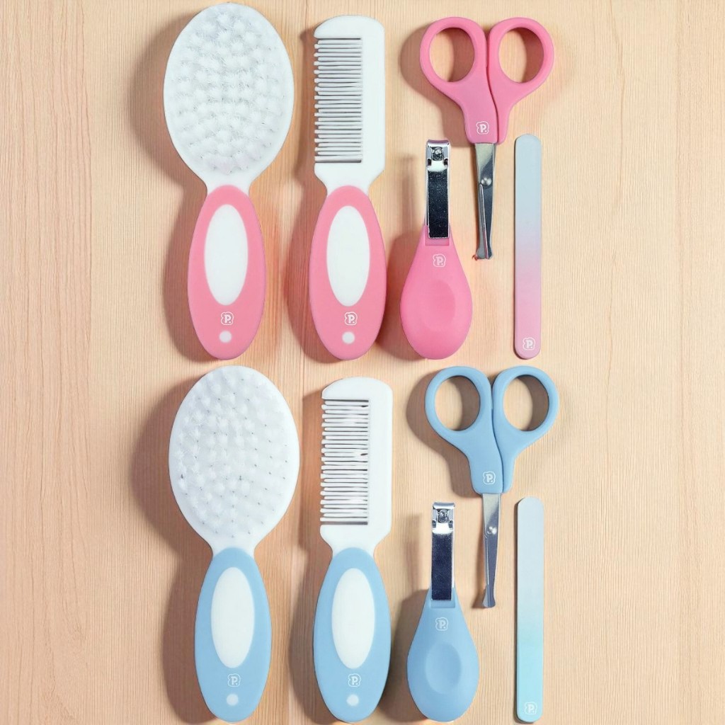 Kit Higiene Bebê Pimpolho 5 Peças Azul ou Rosa | Escova Pente Cortador Tesoura Lixa – Enxoval