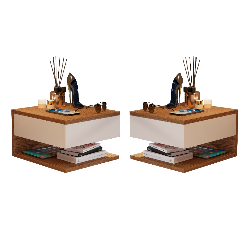 Kit 2 Mesas De Cabeceira Suspensa Gaveta Corrediças Metálicas Decor Quarto Casal em Oferta na Shopee