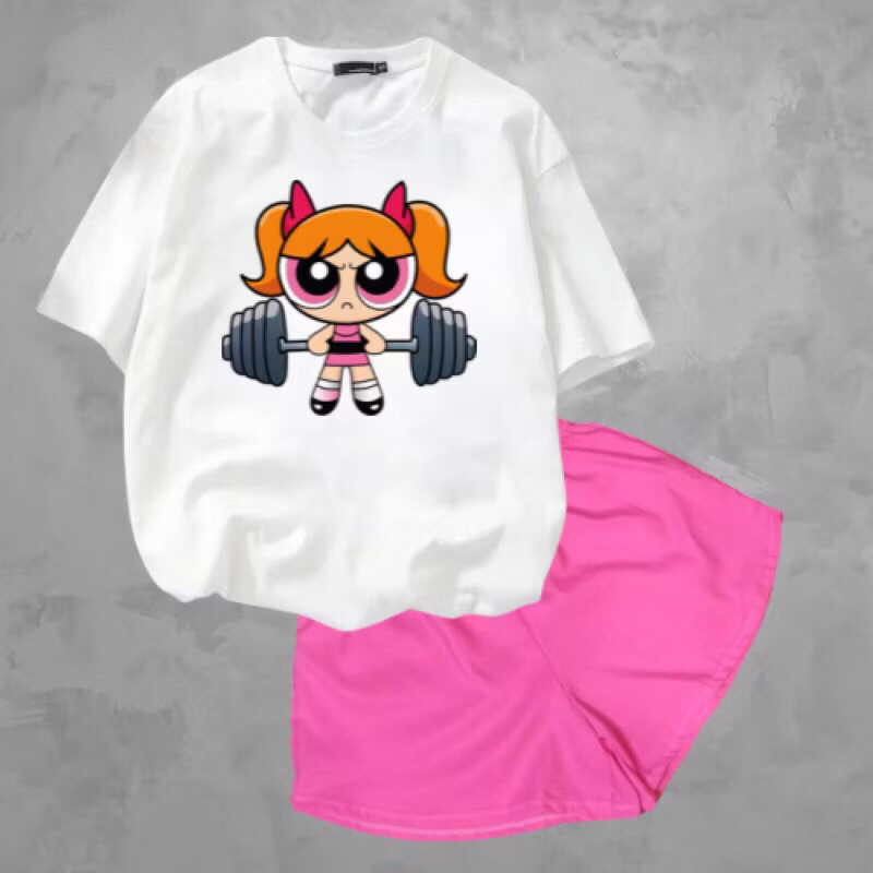 conjunto camiseta e short camisa Personalizadas e divertidas As meninas super poderosas personagens 100% Algodão