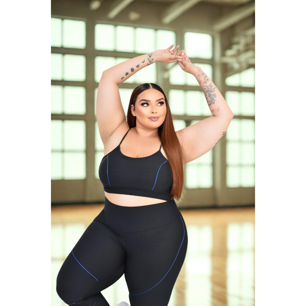 Conjunto Roupa Academia Malhar Ginástica Treino Moda Fitness Feminina Calça Legging + Top Esportivo - SLIM e  PLUS SIZE