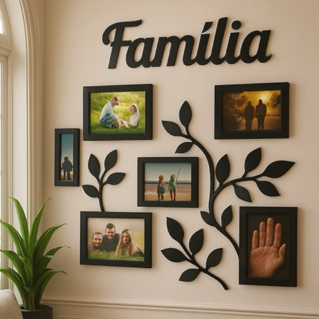Quadro Família em MDF 50x45cm com Molduras – Painel Decorativo para Fotos e Memórias em Oferta na Shopee