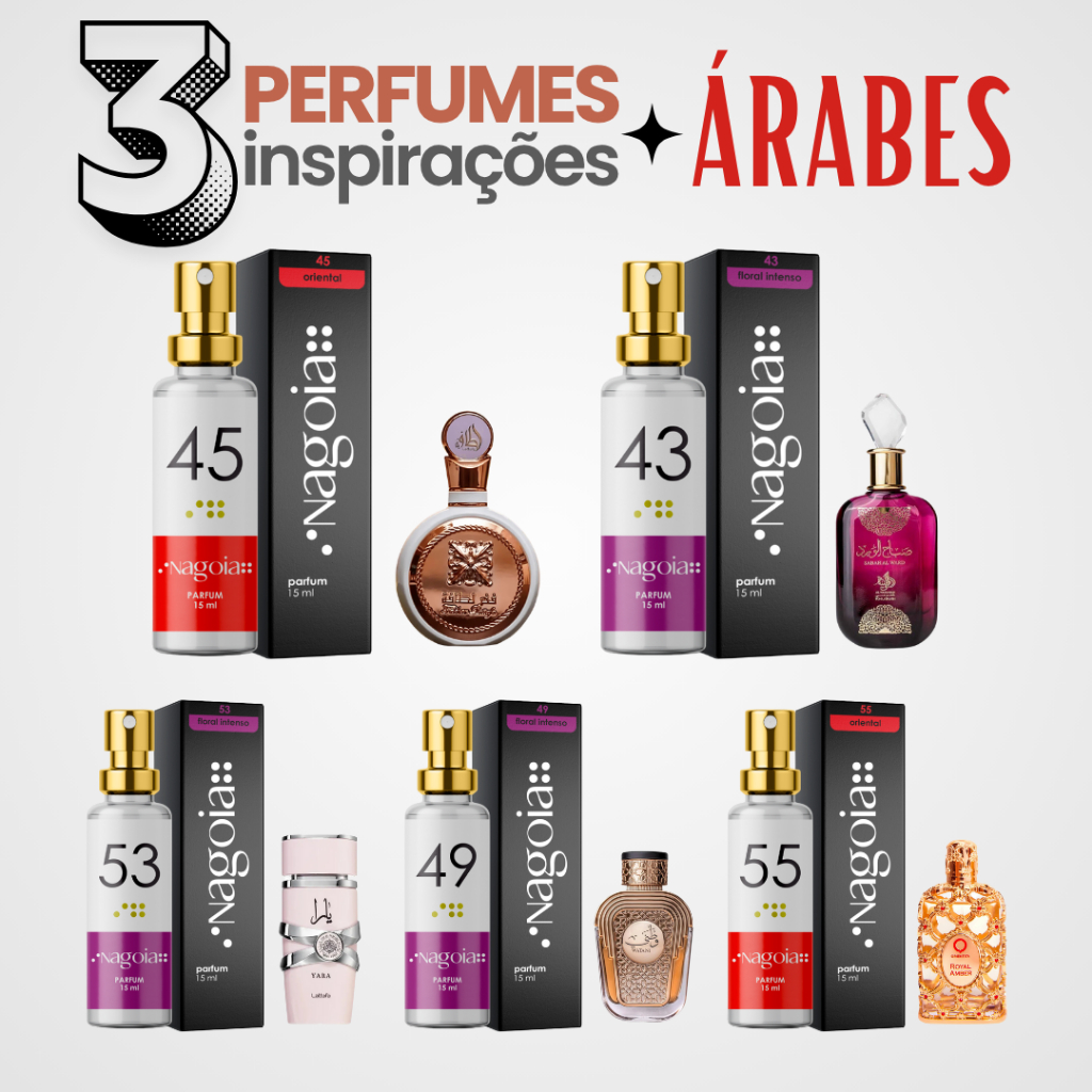 3 perfumes Árabes Femininos Inspirações Nagoia - Fakhar, Sabah, Royal Amber, Yara, Watani, Sereia