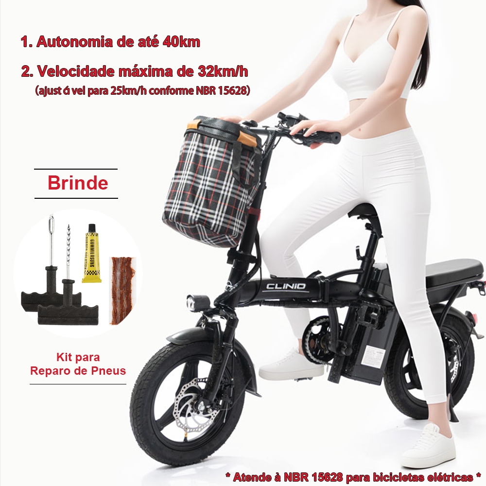 Bicicleta elétrica dobrável  Bivolt 48V/20aH com autonomia até 45km, farol dianteiro LED e suporte para carregar celular