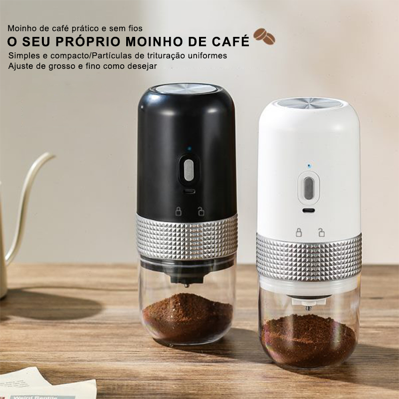 Imagem Moedor Café Elétrico Portátil USB-C - Moagem Cerâmica Ajustável 25g com Autostop e Bateria 1250mAh QUEBOM