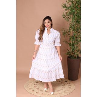 VESTIDO FEMININO MIDI PREMIUM LAISE  BORDADO COM FORRO GOLA BOTÃO E LASTEX em Oferta na Shopee