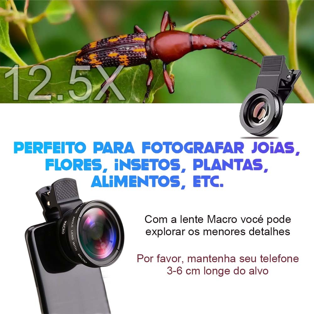 Lente 2 em 1 para Celular com Clipe Universal – Super Macro 12.5x e Grande Angular 0.45X, Ideal para Fotos em HD — imagem 2 de 2