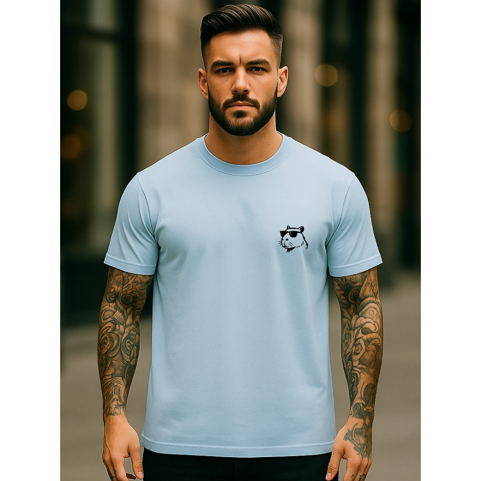 Camiseta Unissex Algodão Capivara de Óculos Minimalista Moda Casual Manga Curta Premium em Oferta na Shopee