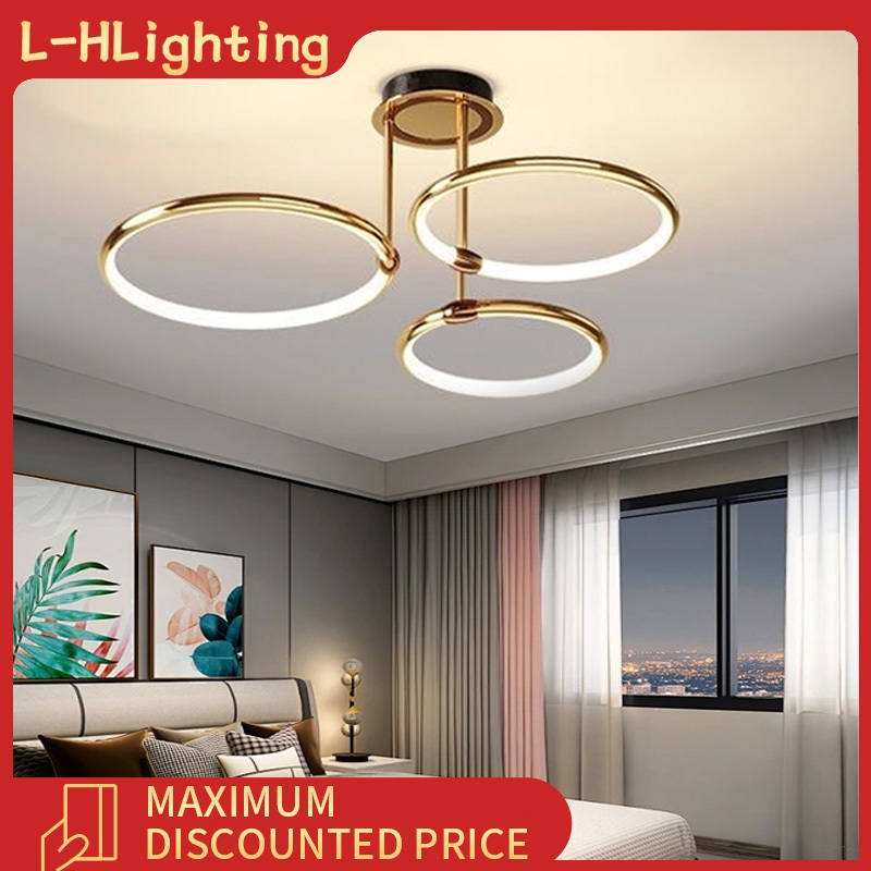 Nova luz moderna para sala de estar luz redonda dourada para quarto luz de teto para sala de jantar e uso doméstico em Oferta na Shopee