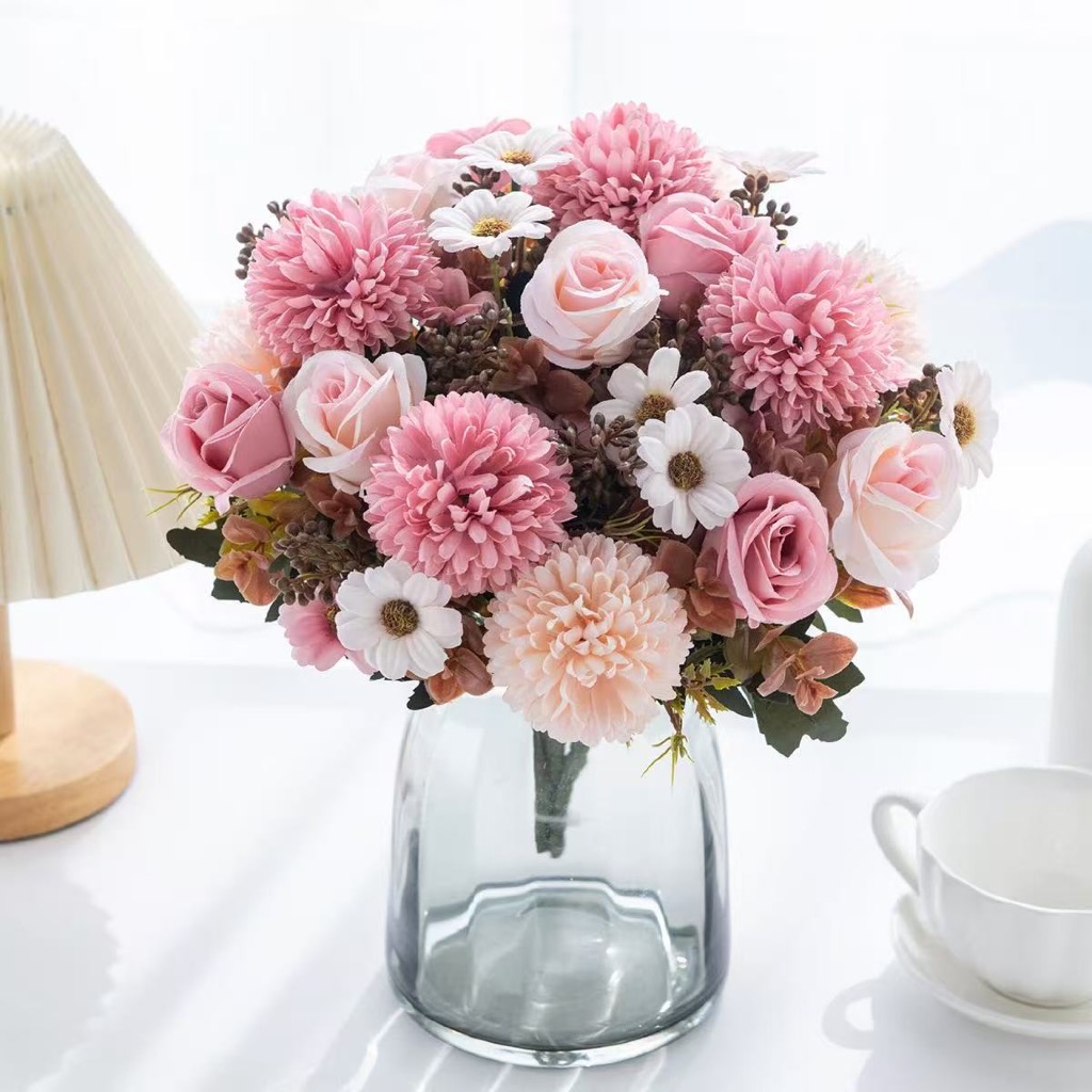 Flores artificiais 6 cabeças bola de outono crisântemo rosa--9614 em Oferta na Shopee