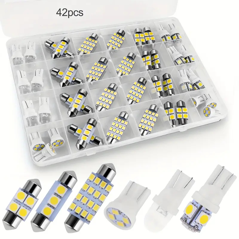 Kit 42Pçs De Luz Interna led para carro Branco Combo Mapa LED Domo Porta Placa De Matrícula T10 em Oferta na Shopee