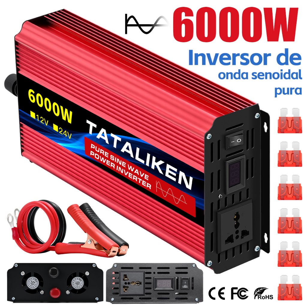 Inversor De Onda Senoidal Pura 12V/24V Para 220V 2200W 4000W 6000W Conversor De Potência Veicular Solar