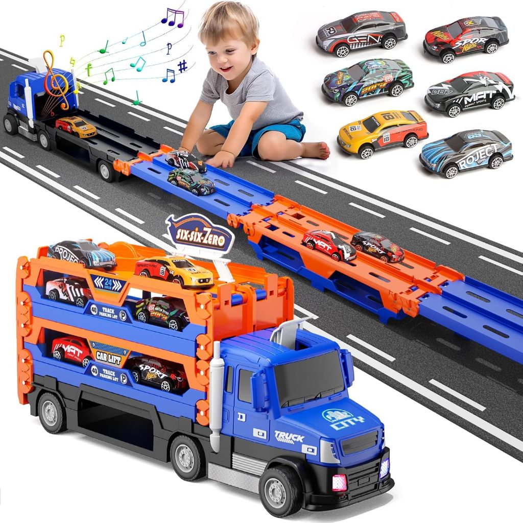 Caminhão Lançador Pista Racing Club Brinquedo Caminhão de Bombeiros  6 Carrinhos